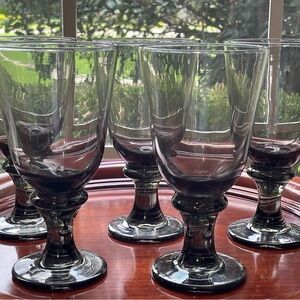 Vintage Libbey’s Gray Wine Goblets, Vintage Smoke Colored Wine Glass, Set of 5